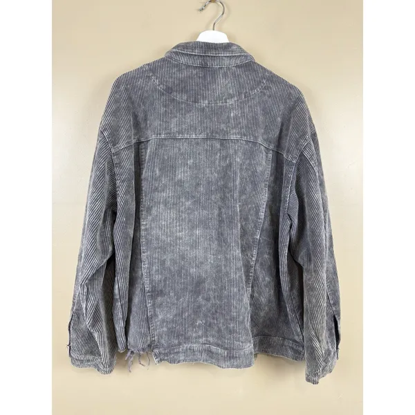 Pol Women’s Corduroy Button Distressed Gray Raw Hem Jacket Plus Size 3XL - Image 11