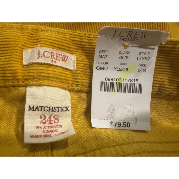 J.Crew Factory Matchstick Corduroy Pants Mustard Yellow 24S Style 17397 NWT - Image 5