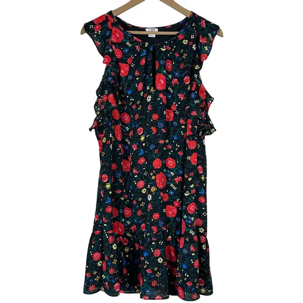 J. Crew Mini Dress Womens S Black Floral Ruffle Sleeveless Cottagecore Whimsy - Image 2
