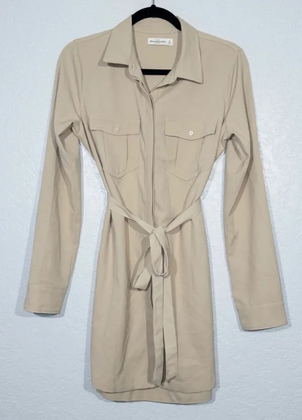 Abercrombie Tan Utility Button-Up Long Sleeve Dress - Image 4