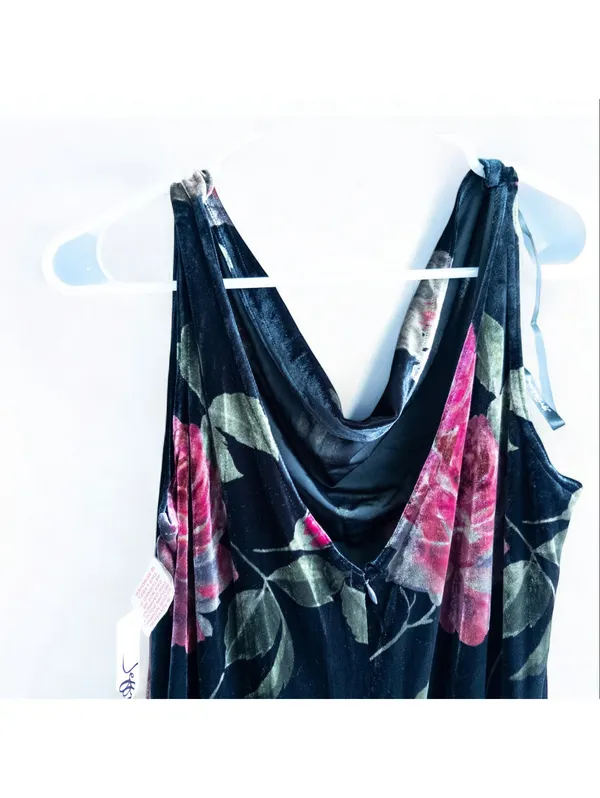 Jeffrey & Dara Vintage Velvet Black Rose Maxi Dress Women 12 - Image 8