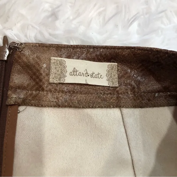 Altar’d State Winnie‎ Plaid Faux Leather Minnie Skirt Brown Large - Image 4