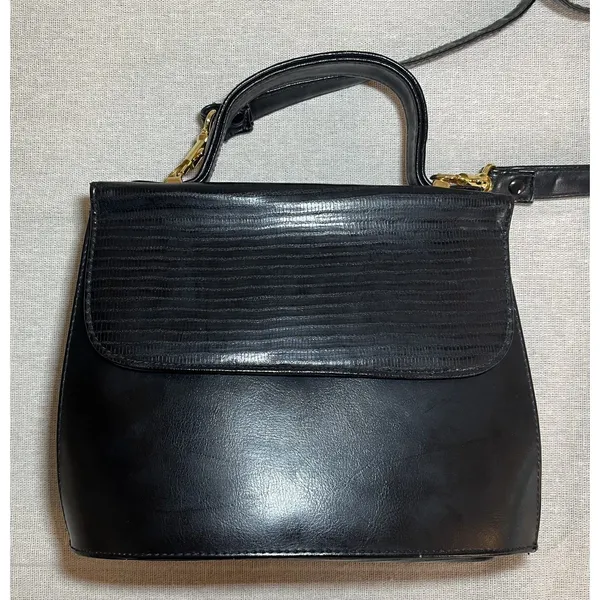 Vintage 90s Black Vegan Leather Crossbody Purse - Image 2