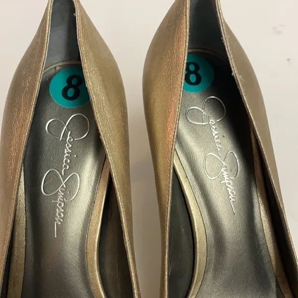 Jessica‎ Simpson Gold Metallic peep Toe Heels Shoes A10 - Image 8