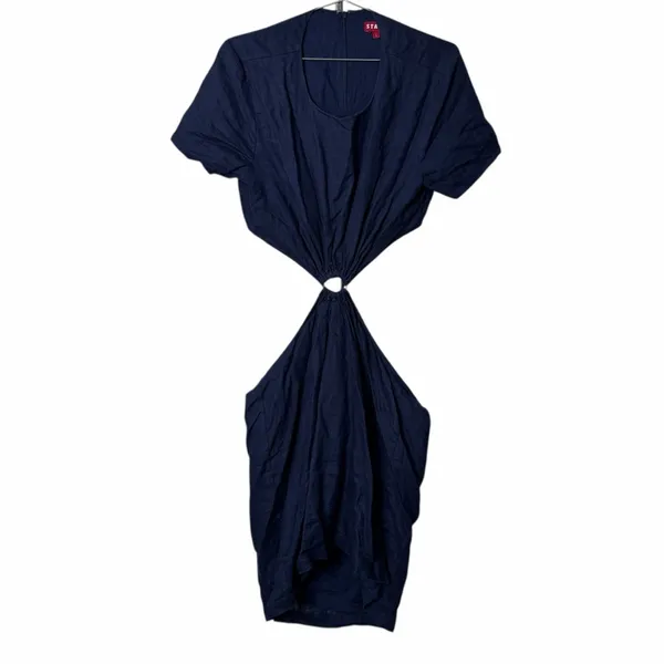 STAUD‎ Epona Linen Navy Cut Out Mini Dress - Image 3
