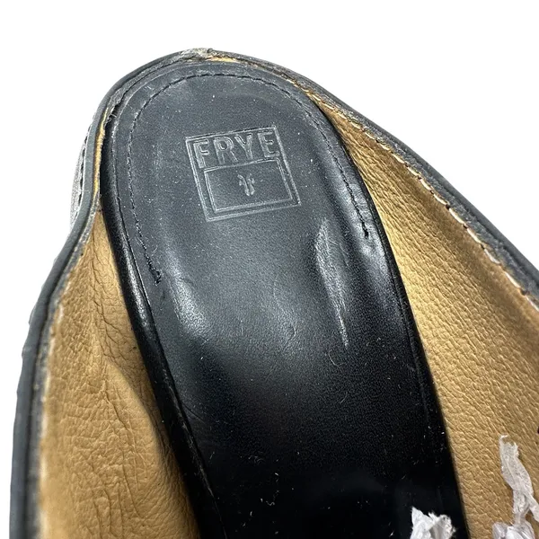 Frye Izzy Zip Moto Mule Heels Leather Open Toe Black‎ Size US 9.5 - Image 13
