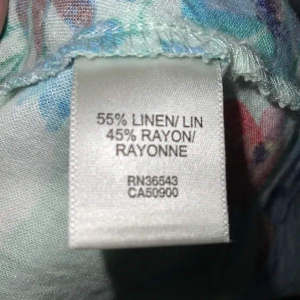 Van Heusen Mint Green & Orange Floral Linen Blend Split Neck Blouse M - Image 10