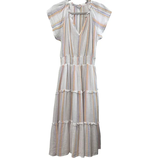 Rails Linen Amellia Dress Merida Stripe Linen Blend‎ Tiered Midi Boho Small $228 - Image 4