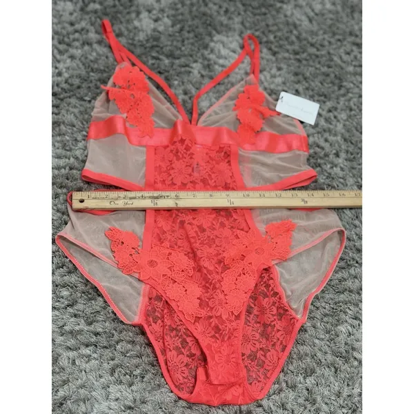 French Affair Lace Mesh Bodysuit Teddy Lingerie Floral Cutout Strappy 1X NWT - Image 13