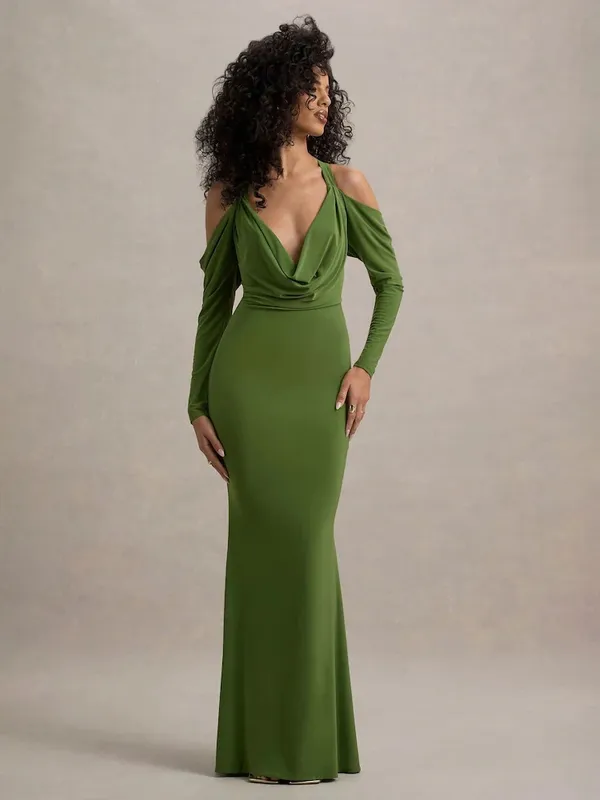 NWT Club L London Hurghada Green Plunge Long Sleeve Maxi Dress Green Size 6 - Image 2