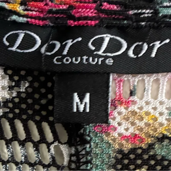 Dor Dor Couture Multicolor Abstract Sheer Mesh Hankerchief Hem Long Bell SleeveM - Image 11