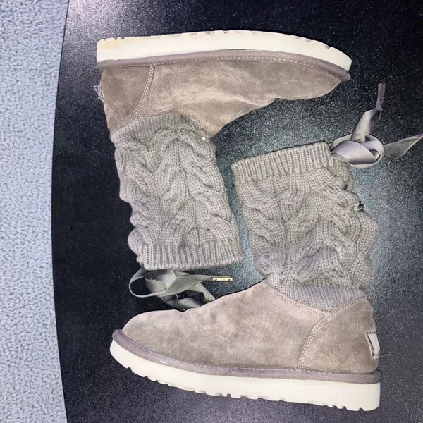 UGG Kiandra Boots Women 7 Willow Ribbon Suede Cable Knit Wool Lined‎ Pull On - Image 9