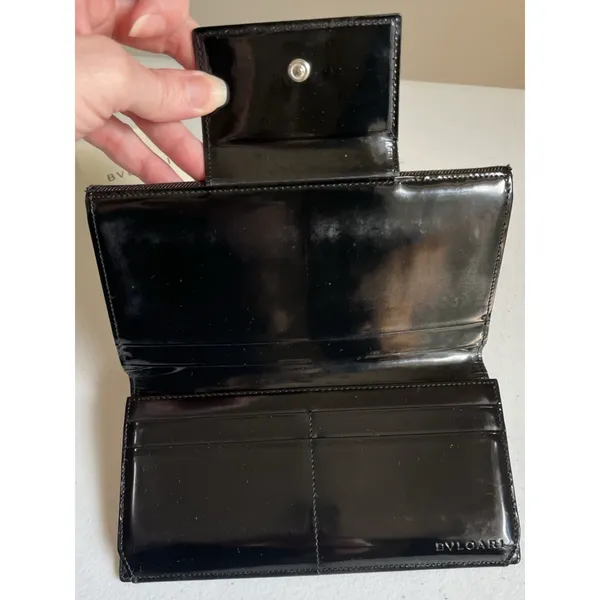 Authentic Bvlgari 7x4 Logomania Monogram Denim Patent Leather Long Wallet Italy - Image 10