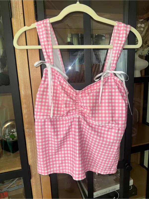 Seamolly gingham bikini top swimsuit tankini bow ruched cinched open back - Image 5