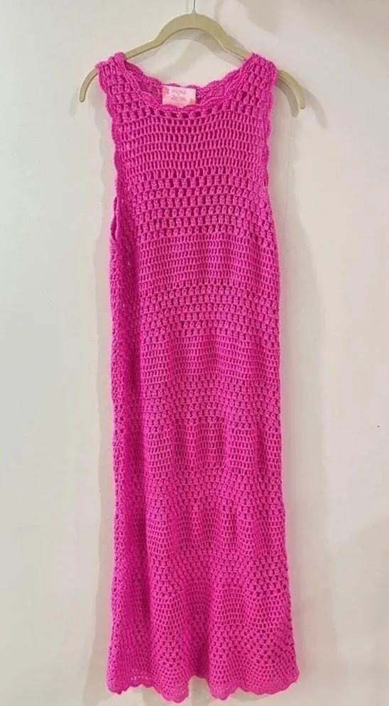 Show Me Your Mumu Crochet maxi dress coverup Barbie hot pink - Image 2