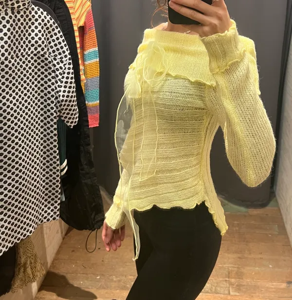 Urban Outfitters Kimchi Blue Yellow Fiona Off the Shoulder Sweater with Bow - Image 11