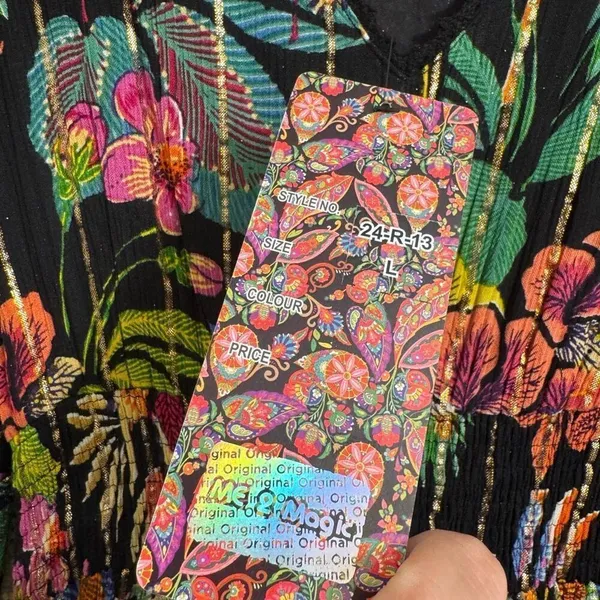 ME 2 MAGIC Anthropologie Black Floral Tropical Colorful‎ Maxi Dress L NWT - Image 3