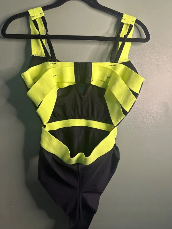 Segredo Lacrado Womens Small One Piece Swimsuit Purple Neon Yellow Retro - Image 2