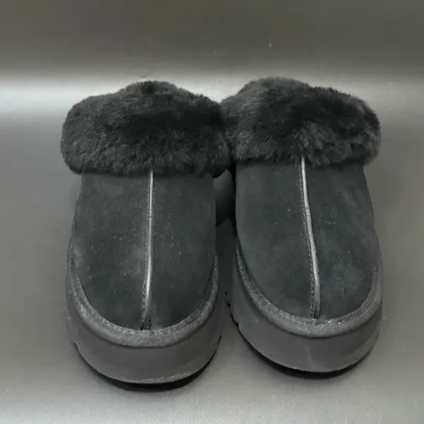 UGG Disquette Black Suede Leather Plush Sheepskin Platform Slippers Size 8 - Image 3