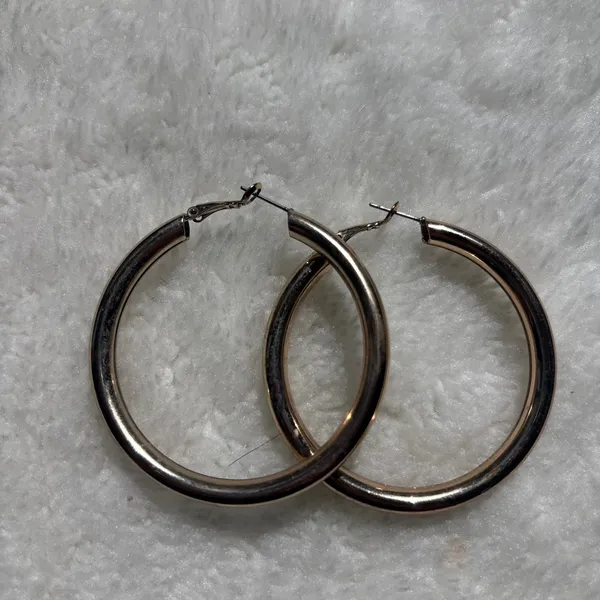 Large Gold Tone Round Hoop Earrings Polished Hollow Tube Lever Back Classic - Image 3