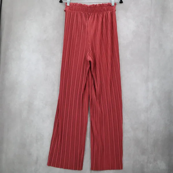 Pink Stripe Belted Wide Leg‎ Boho Pull On Straight Leg Trousers Pant S Small - Image 3