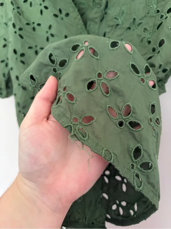 J. Crew Olive Green Spring Garden Eyelet Button-up Blouse - Image 5