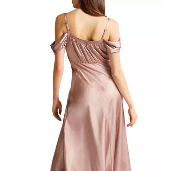 Ted Baker Esta Blush Pink Satin Cowl Cold Shoulder Midi Dress Size 0 - Image 3