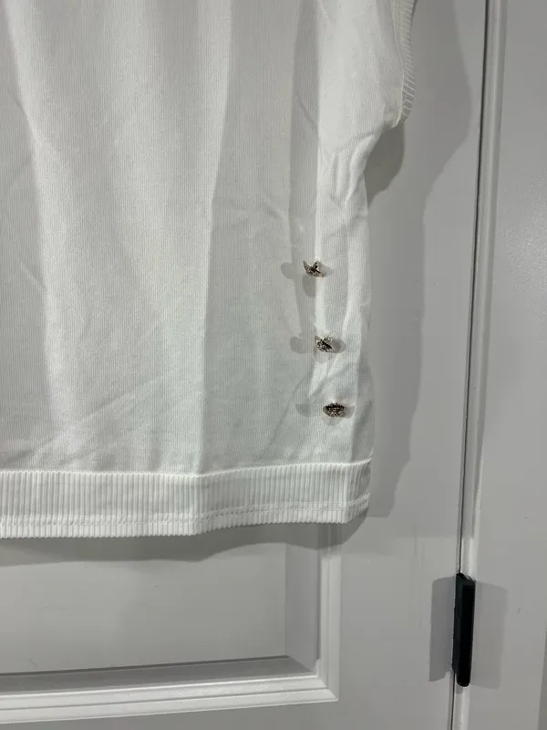 SheIn White short sleeve top with Gold Button detail - Image 7