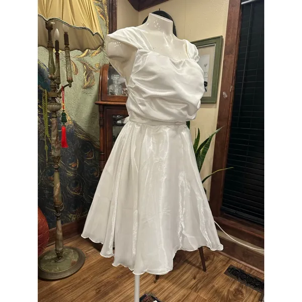 HUTORUL White Satin Mini Dress Retro Prom Size M - Image 4