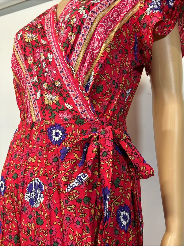 NWT PrettyGarden Large Red Floral Wrap Maxi Dress with Tie Waist - Image 5