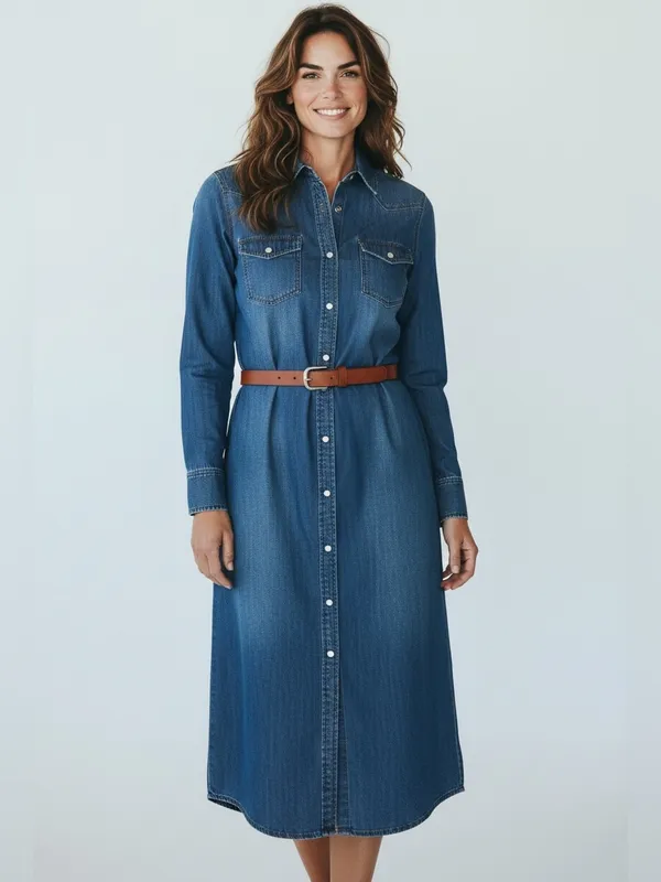 Old Navy Denim Blue Long Sleeve Dress and/or Duster - Image 6