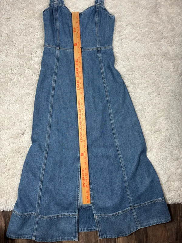 GAP Denim Maxi Dress XXS Front Zip Smocked Back Medium Wash - Image 9