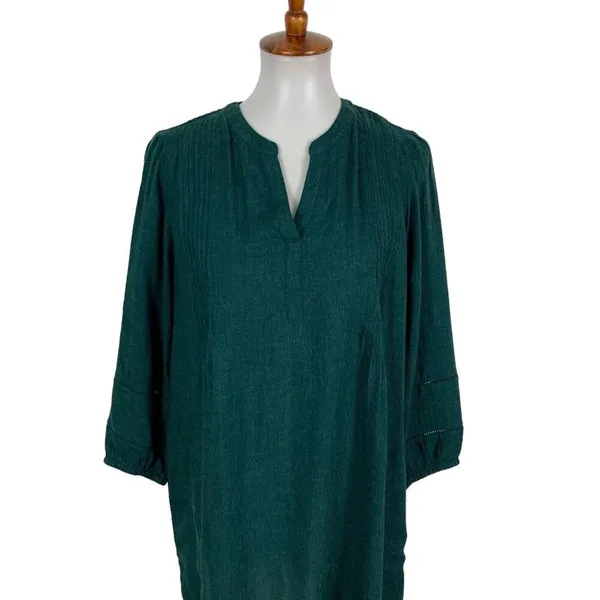 J Jill Petite Green Dress Small Long Sleeve‎ Boho Cottagecore Modest Work Casual - Image 2