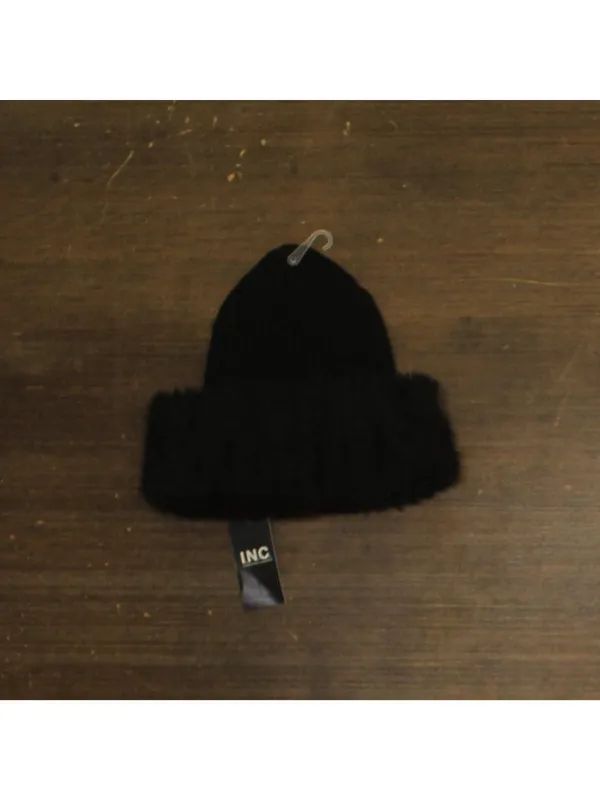 NWT Inc International Concepts Womens Faux Fur Cuff Ribbed Knit Beanie Black - Image 2