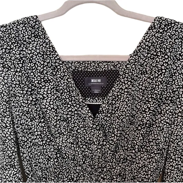 Maeve Anthropologie Dress Women Black White Leopard Print‎ Mini V-Neck Excellent - Image 6