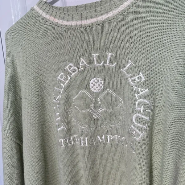 Pickleball League Hamptons Embroidered Sweater Sincerely Jules Womens S Green - Image 5