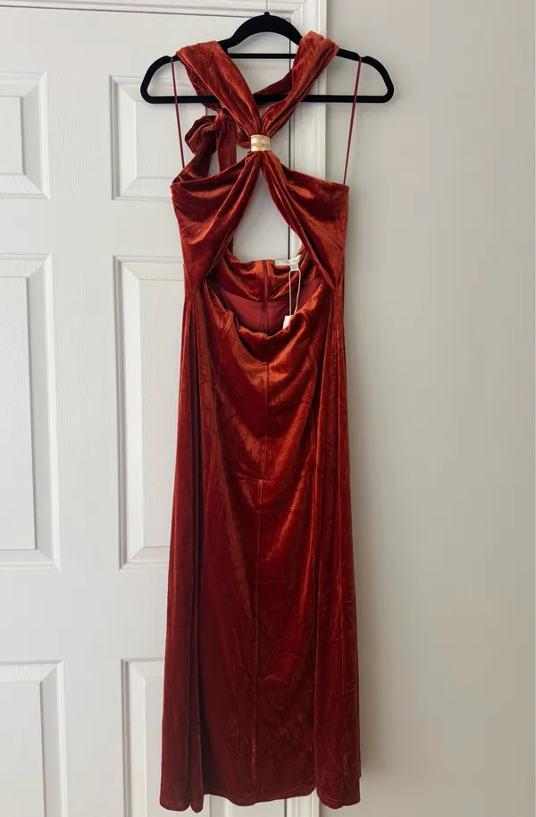 Anthropologie Flat White Velvet Halter Cutout Midi Dress, Size XL - Image 7