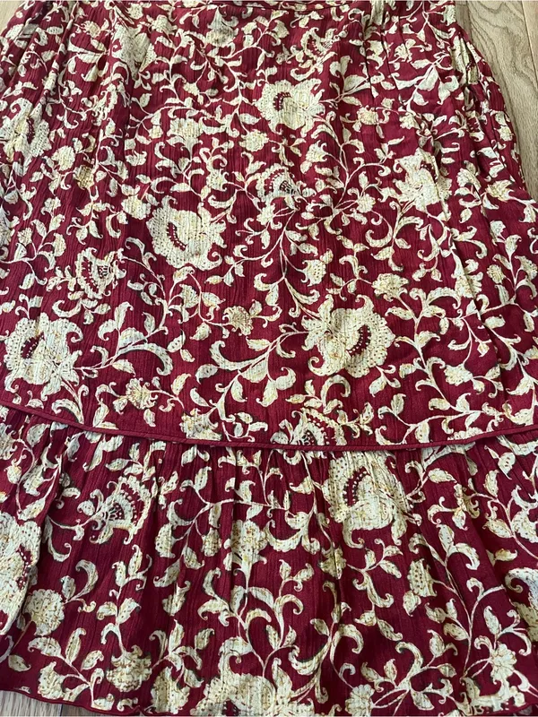 Vintage Red and Gold Floral Midi Skirt 1X Boho Cottagecore Romantic Prairie - Image 2