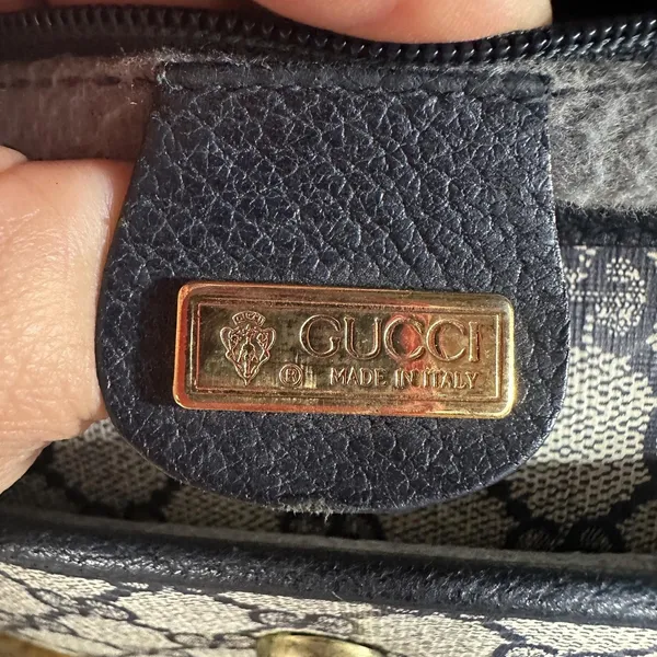 Gucci GG Monogram Vintage Crossbody Bag Medium Beige Blue Canvas Italy - Image 4