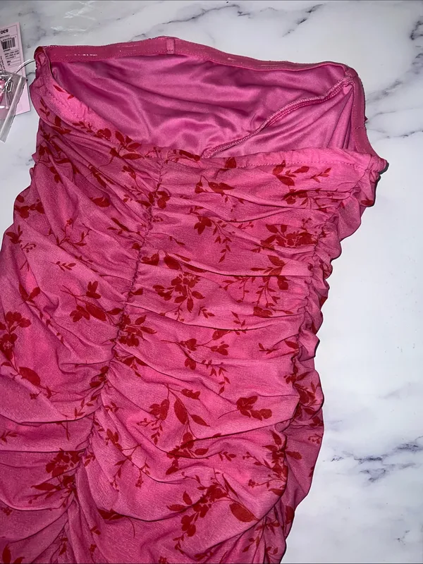 Wild Fable Pink Floral Ruffle Strapless Mini Dress - Image 8