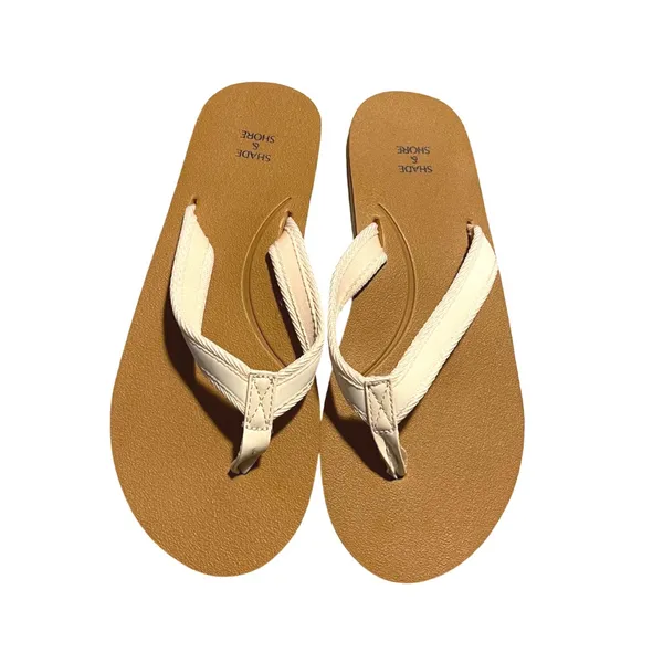 Shade Shore Women Flip Flops Thong Sandals Tan‎ White Size 7 Beach Casual - Image 4