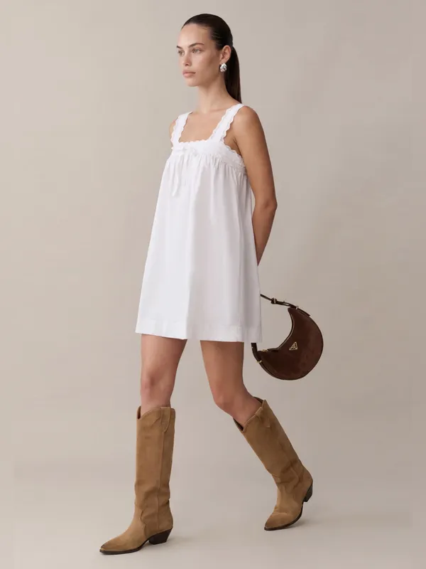 NWT Few Moda Beverly Cotton Dress size Medium M White lace trim mini Kourt - Image 3