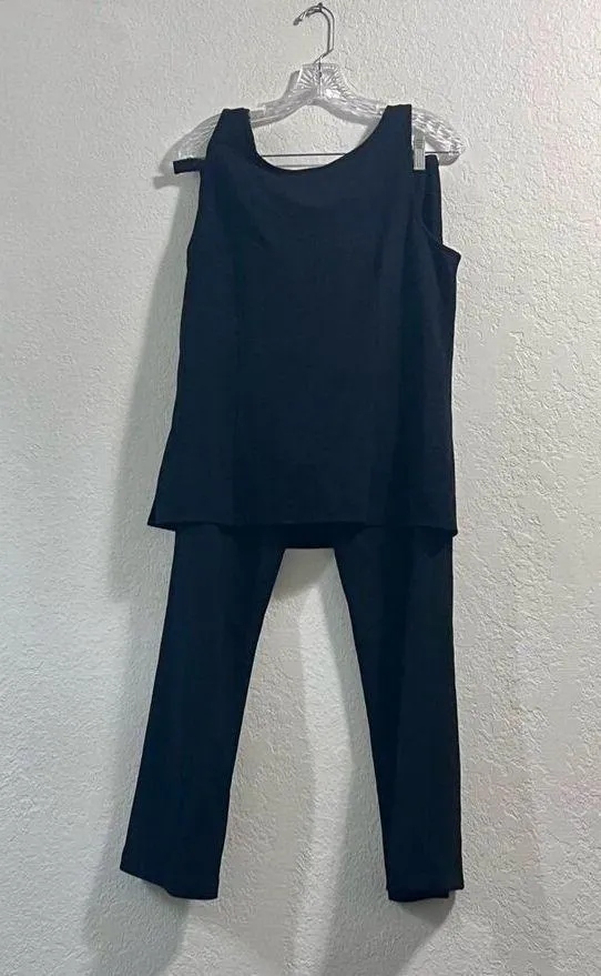 Talbots black rayon blend L pantsuit business casual office tank shirt pants - Image 3