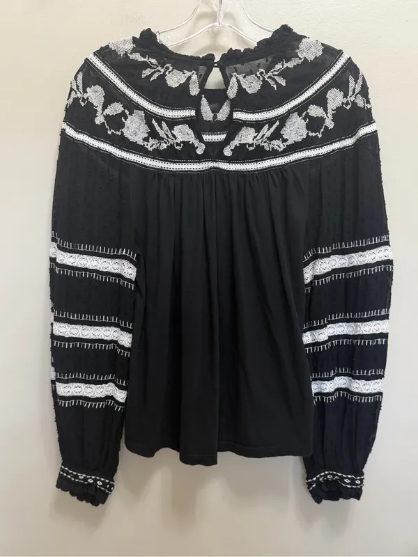 Maeve Anthropologie Winona Lace Embroidered Top Blouse Black White Size Small - Image 6