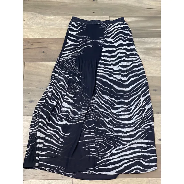 Nicola Chiffon Maxi Skirt Size L Black Cream Animal Print Pleated Detail - Image 8