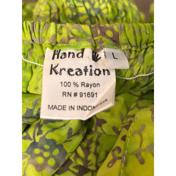 Vintage Lime‎ Green Batik Rayon Tiered Sundress Boho Tropical Midi Dress Artsy - Image 7