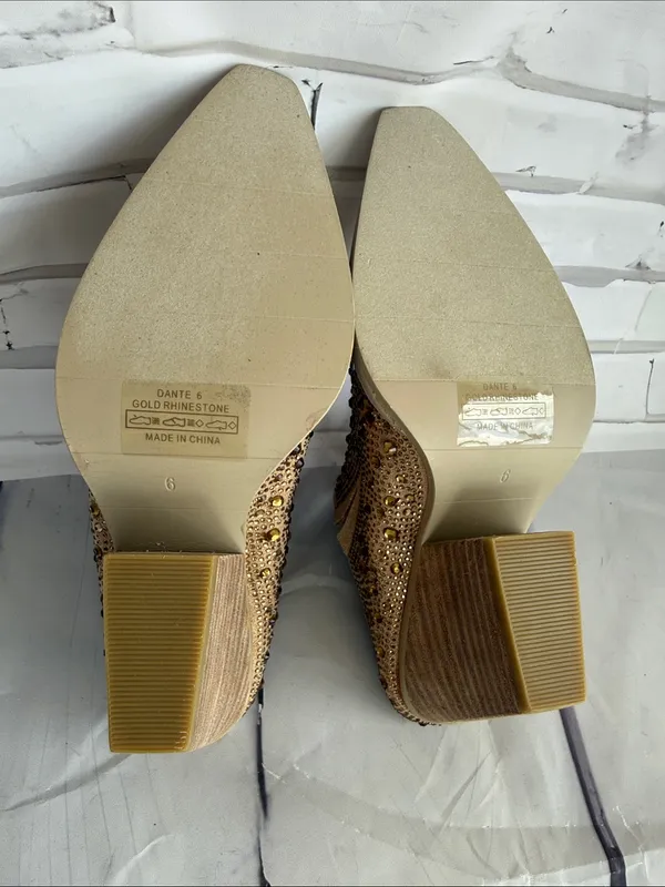 Vintage Havana Dante Gold Rhinestone Pointed Toe Low Heel Mule - NWOB - Image 8