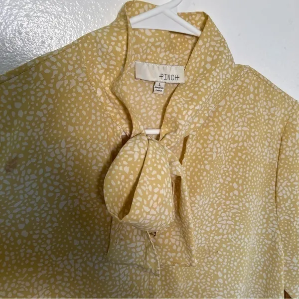 Pinch Womens Size Large Ruffle Dress Yellow White Geometric Dot Pattern Neck Tie - Image 9