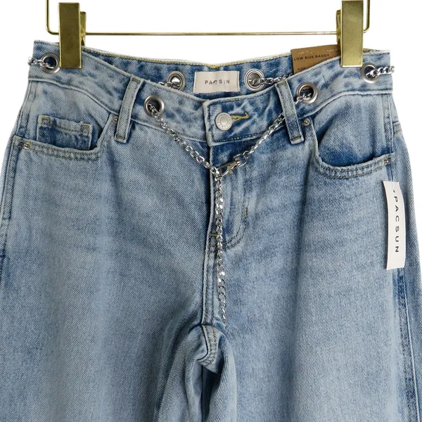 Pacsun Pacsun Low Rise Wide Leg Jeans Light Wash Silver Chain Belt Size 24 Baggy - Image 6