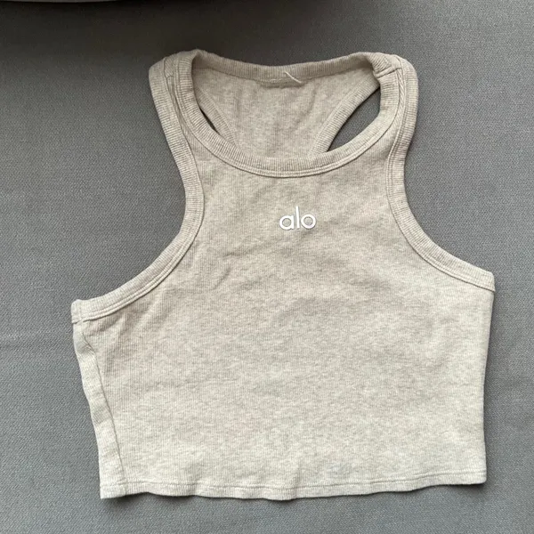 Alo Yoga Aspire Tank Oatmeal Heather/White XS - Image 2